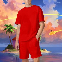 Men's Tracksuits Mens Cotton T-Shirt Sets Solid Color Gym 2Piece Shirt Shorts Suit Tracksuit Oversized Summer Sport Suits Fashion
