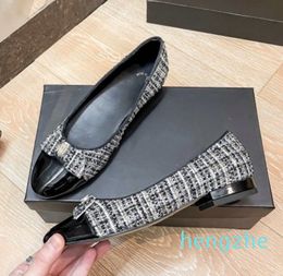 designer Ballet Flats Shoes Women plaid tweed canvas Leather Slip on Ballerina Round Toe Ladies Dress Shoes