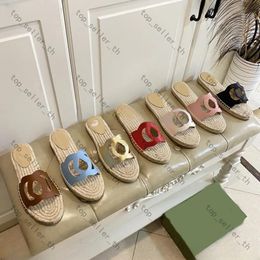 Designer Slippers Cut-out Slides Women Espadrille Interlocking Slipper Leather Sandal Fashion Sandals Slide Summer Beach Shoes Size