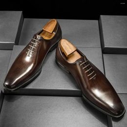 Dress Shoes High Quality Men's Male Black/Coffee Business Formal Wedding Lace-up Office Pointed Toe Genuine Leather