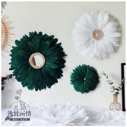 Decorative Objects Figurines Wall Hanging Home Decor Wall Feather Wall Hanging Handmade Round Woven Living Room Boho Homestay farmhouse 230803