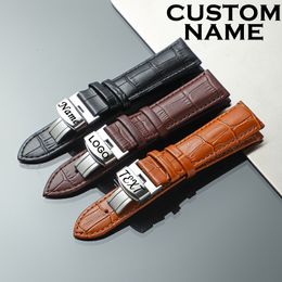 Watch Bands Personalise Watchband Customise Engrave Your Name Text On Clasp Genuine Leather Strap 14 16 18 20 22 24mm Band 230803