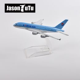 Aircraft Modle JASON TUTU 16cm Korean Air Airbus 380 Airplane Model Plane Model Aircraft Diecast Metal 1/400 Scale Planes Drop 230803