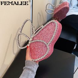 Evening Bags Butterfly Sequined Women Hand Luxury Crystal Bling Party Clutch Fashion Lady Handbags Brand Glitter Purses 230803