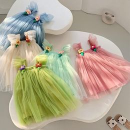 Girl's Dresses Summer Princess Girls Tulle Super Fairy Dresses Rainbow Flower Party Tutu Dress Children Mesh Puffy Birthday Vestidos Clothing 230803