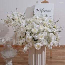 Decorative Flowers 50/60/70cm Artificial White Rose Hydrangea Flower Fake Bouquet For Party Stage Decor Prop Wedding Table Centrepiece