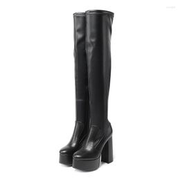 Boots Winter Women's Long Pointed Leather Thick Bottom Side Zipper Water Platform High Heel Sexy Over Knee