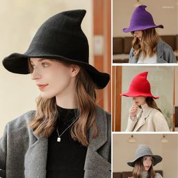 Berets 2023 Vintage Halloween Witch Hat Women Knitted Holiday Party Role Play Decorative Bucket Wholesale