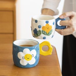 Mugs 350ML Hand-painted Painted Handmade Ceramic Flower Breakfast Milk Tea Creative Coffee Dinner Drinking Cup Gift