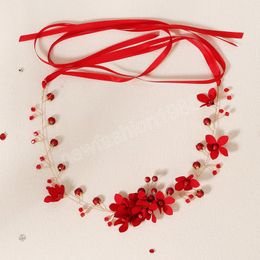 Red Floral Hairband Wedding Hair Accessories For Women Pearl Leaf Tiaras Fashion Bridal Headbands Queen Novia Hair Jewellery