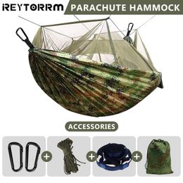 Hammocks Camping Hammock With Mosquito Net Double Travel Hammock With Tree Straps 51 Loops Can Hold 300kg for Hiking Climb Backpacking 230804