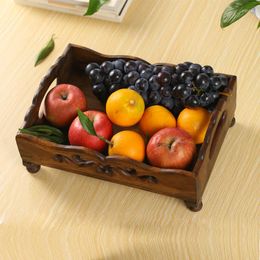 Plates Hand-carved Solid Wood Fruit Plate Home Decoration Living Room Coffee Table Wooden Retro