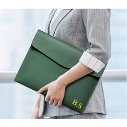 Filing Supplies Personalise Name Multifunction Office Documents A4 File Pouch Pu Saffiano Leather Envelope Bag Business Conference Clutch 230804
