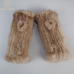 Fingerless Gloves Lady Winter Real Mink Fur Hand Knitted Women Warm Strong Elastic Mittens 230804