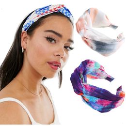 Headbands Summer Girl Headband Printing Twist Hairband Bow Knot Cross Tie Chiffon Cloth Headwrap Hair Band Hoop Accessory Drop Deliv