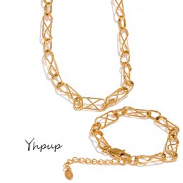 Wedding Jewellery Sets Yhpup Stainless Steel Statement Chain Choker Necklace Bracelet Charms Golden Collier En Acier Inoxydable 230804