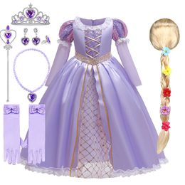 Girl's Dresses Girl Elegant Dress Kids Rapunzel Costume Children Halloween Birthday Sequin Tangled Dress Girl Carnival Lace Princess Party Gown 230803