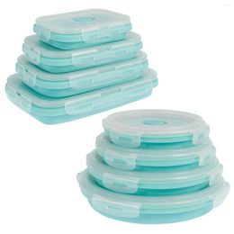 Storage Bottles 8Pcs Collapsible Food Containers With Lids Reusable Silicone Square Round Lunch Folding Stackable Box