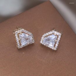 Stud Earrings Korea Design Fashion Jewellery 14K Gold Plating Luxury Crown Zircon Geometric Elegant Women's Daily Work Accessories