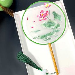 Chinese Style Products New Chinese Style Embroidery Fan Decoration Fans With Ancient Style Long Handle Tassel Chinese Clothing Cheongsam Dance Hand Fan