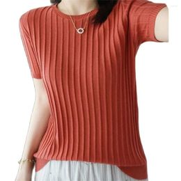 Women's Sweaters Knitted T Shirt Women Short Sleeve Basic Woman Knit Femme Poleras De Mujer Camisetas Tops Stretch Jumper Fall