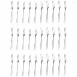 Dinnerware Sets 30 Pcs Small Tools Mini Foods Kitchen Gadget Party Supplies Stainless Steel Two Prong Mooncake Forks Child Fruit