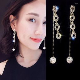 Dangle Earrings AB Colour Rhinestones Beads Crystal Round Tassel Long Drop For Women Wedding Party Shiny Bridal Bridesmaid Jewellery Gift