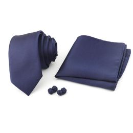 Bow Ties Men's Tie&Cufflinks Set 6cm Groom Formal Narrow Solid Colour Vintage Fashion Handkerchief DIY Braided Wire Buckle Cuff Link