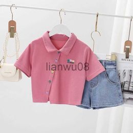 Clothing Sets Girls' Suit Summer Children's Fashion Denim Shorts Cotton Tshirt 2Pcs Set Junior 312Y Comfortable Clothes x0803
