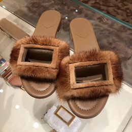 Womens fluffy sandals Designer sandal Shoes Luxury Slipper fuzzy tazz Baguette Slide fashion lady man house wool Slippers high quality indoor Signature slides