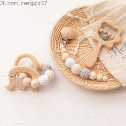 Pacifier Holders Clips# 1 set of baby wood Rattlesnake plush crochet animal music Rattlesnake chain clip baby wood teeth care chewing cartoon toys Z230804