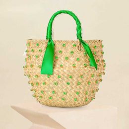 Evening Bags Round Nature Straw Crystal Bucket for Women 2023 Summer Handmade Large Beach Rattan Woven Basket Bag Holiday High Quality 230427