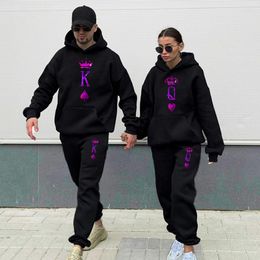 Men's Hoodies Cute Couple Valentine's Day Gift Hoodie Crown Sweatshirt Fleece Harajuku Suit Oversized Casual Pullover