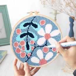 Chinese Style Products DIY Punch Needle Embroidery with Yarn Floral Pattern Starter Set Poking Cross Stitch Tools For Knitting