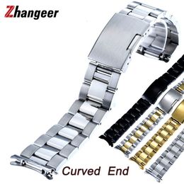 Watch Bands 16mm 18mm 20mm 21mm 22mm 24mm 26mm Curved End Stainless Steel Band Strap Bracelet Universal Wristband Belt 230803