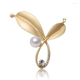 Brooches Pearl Leaves For Women 2-color Plant Party Casual Office Brooch Pins Clothing Accessories Gifts