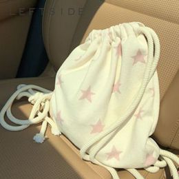 School Bags LEFTSIDE Kawaii Star Printed Cotton Bag 2023 Students Y2k Korean Fashion Aesthetic Schoolbag Female Drawstring Backpacks 230804