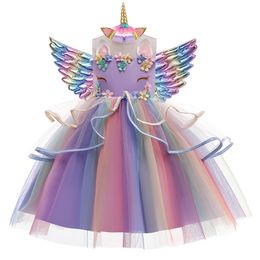 Girl's Dresses Baby Girls Unicorn Tutu Dress Pastel Rainbow Princess Girls Birthday Party Dress Children Kids Halloween Unicorn Perform Costume 230803