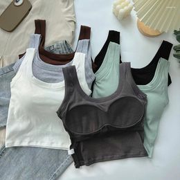 Women's Tanks Vest One-Piece No Steel Ring Cotton Chest Pad Wide Shoulder Sports Yoga Underwear Black White Bra Tank Top Women