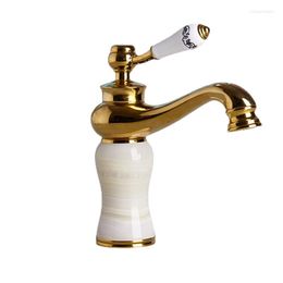 Bathroom Sink Faucets Copper Washbasin Faucet Gold-Plated Blue And White Porcelain European Retro Short Cold Household