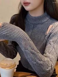 Women's Sweaters 2023 Sweet Elegant Y2k Aesthetic Hollow Out Knitted Long Sleeve Jumpers Korean All Match Vintage Solid Pullovers Women