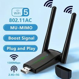 1300Mbps Dual Band Wireless USB WiFi Adapter for Desktop PC - Compatible with WIN 7 8 10 11 - High-Speed WiFi Dongle for Faster Internet Connectivity