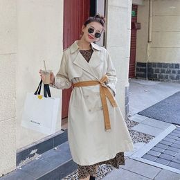 Women's Trench Coats Autumn Elegant Mid-Length Women With Contrast Colour Belt Beige Brown Casual Double-breasted Windbreaker Female Overcoat