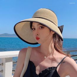 Wide Brim Hats Big Sunshade Sunscreen Hat Women's Bow Fisherman Straw Empty Top Outdoor Riding Travel Beach Sun Visor