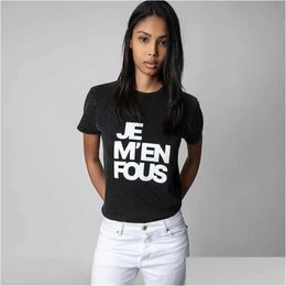 Women'S T-Shirt 23Ss Zv Slogan Letter Print Tees Fried Colour Snow Wash Zadig Tshirt Women Short Sleeved Drop Delivery Apparel Womens C Dh2A3