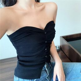 Women's Tanks Zoki Large Size Women Camis Sexy Summer Ladies Tops Fashion Knitted Street Style Off Shoulder Black Button