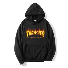 Mens Hoodies Thrasher Sweatshirts Fashion Y2k Man Womens Hooded Flame Print Sweatshirt Mtiple Colors Drop Delivery Woman Hoodie 891