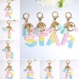 A-Z 26 Letters Keychains With Tassel Women Girls Sequin Initials Alphabet Key Chain Rings Cute Keyring Holder Bags Car Gifts
