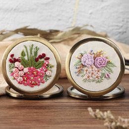 Chinese Style Products DIY Flower Embroidery Mirror kits Flowers Needlework Set Handmade Folding Makeup Mirror Swing Art Craft Gift Home Decor