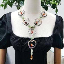 Pendant Necklaces Lii Ji Real Stone Shell Jades Agates Necklace 57cm Women Jewellery Stock Sale